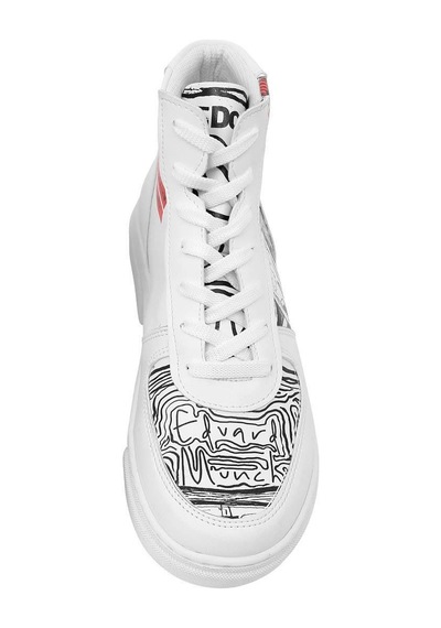 Kadın Vegan Deri Beyaz High Sneakers - Edvard Munch The Scream Muse Tasarım Çok Renkli