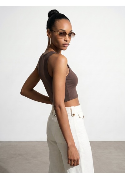 Dilvin 32941 Halter Yaka Crop Top-koyu Kahve