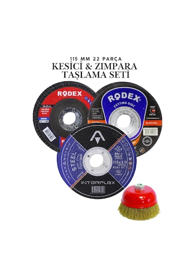 22 Parça Spiral Avuç İçi Taşlama Seti - 115mm Cırt Zımpara Tablası, Inox Kesici Ve Flap Disk Seti - Zımpara Ve Kesici Hobi Seti
