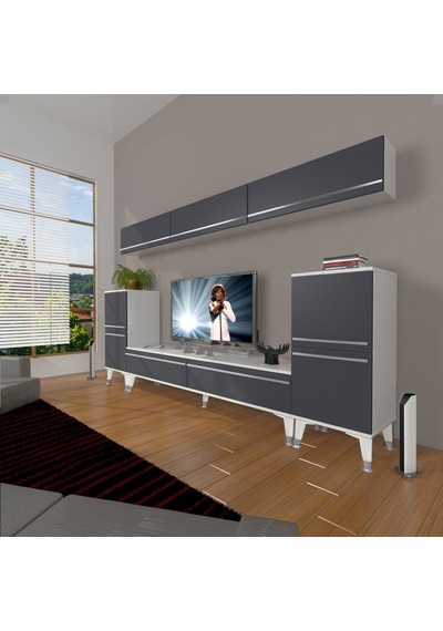 Decoraktiv Eko 9 Mdf Std Silver Tv Ünitesi Tv Sehpası Beyaz - Antrasit