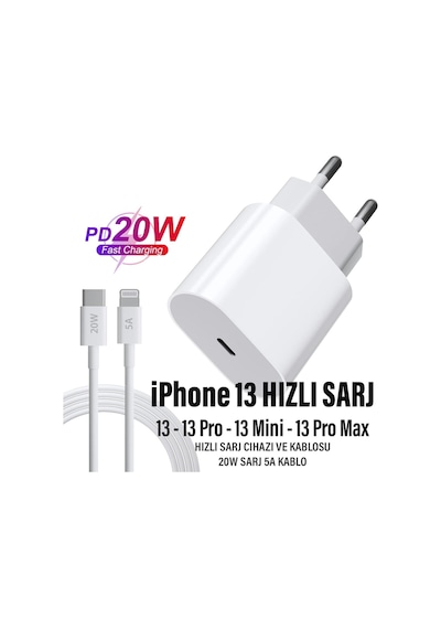 Apple Uyumlu iPhone 13 Şarj Aleti Ve Kablosu 20w Hızlı Pd Cihazı Mini Pro Max