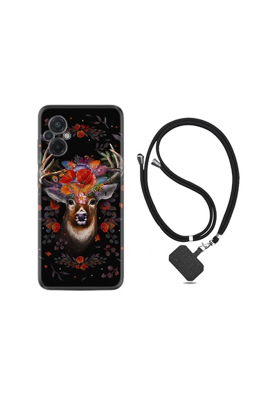 Xiaomi Poco M5 Kılıf İpli Boyun Askılı Desenli Silikon Rose Deer 1661