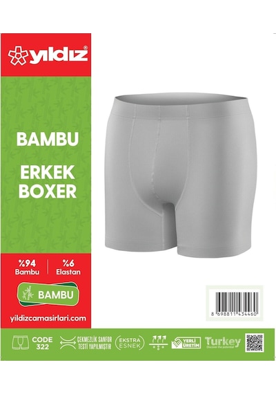 Yıldız 3'lü Gri Bambu Erkek Boxer 322