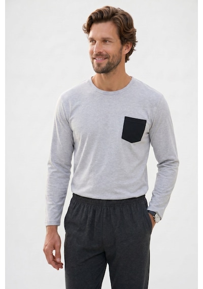 Tudors Erkek Standart Fit Rahat Kesim Uzun Kollu Pamuklu Gri Siyah Pijama Takımı-51178