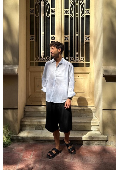 Flaw Çizgili Oversize Gömlek Beyaz-22280 Beyaz