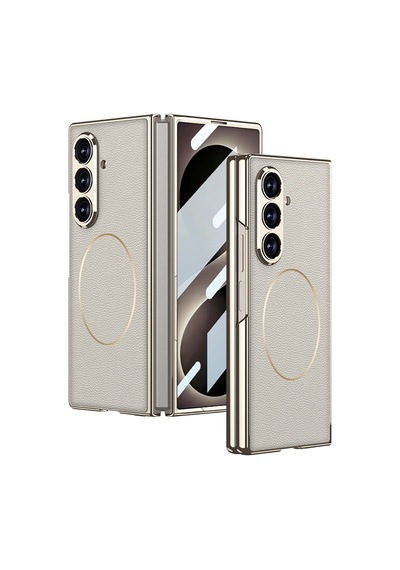 Samsung Galaxy Uyumlu Z Fold 8 Ultra Kılıf M-safe Şarj Özellikli Zore Kıpta Kpt-10 Sert Pc Kapak Titanyum