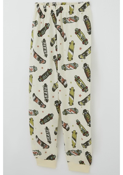 Paty Kıds Erkek Çocuk Pijama Takımı Kısa Kollu Kaykay Desenli 8-12 Yaş, Krem