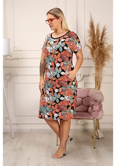 Dip Moda Kadın Likralı Ensek Kumaş Büyük Beden Elbise Dpaysl42 Çok Renkli
