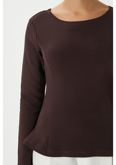 Ritnice Kadın Runa Premium Kahverengi Peplum Bluz Kahverengi