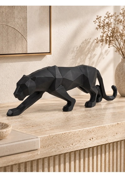 Geometrik Siyah Panter Dekoratif Obje Kubik Kaplan Obje 45 Cm