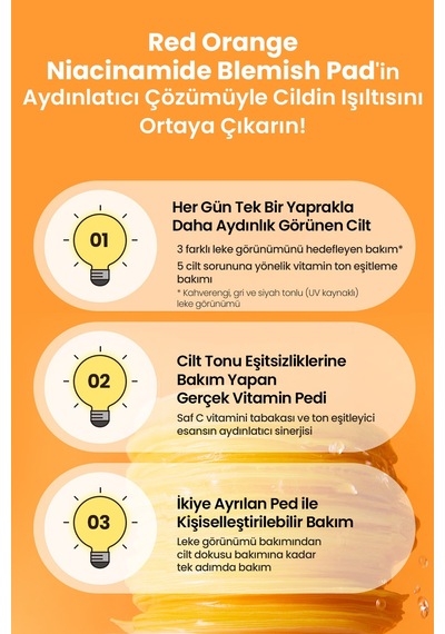 Leke Karşıtı, Aydınlatıcı Cilt Bakım Pedi Telse Red Orange Niacinamide Blemish Pad 70 Pads