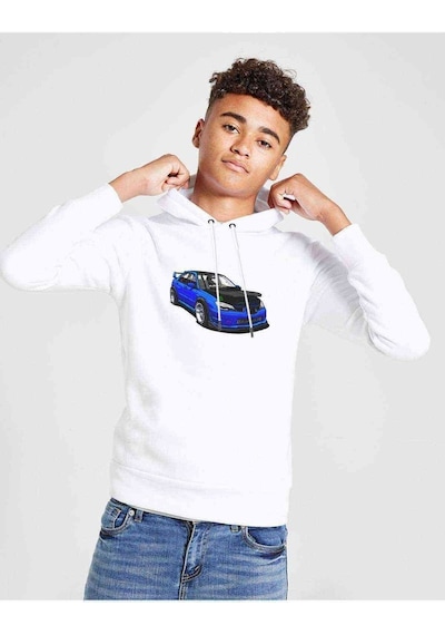 Tshirthane Subaru Impreza Stı Blue Baskılı Unisex Çocuk Kapüşonlu Sweatshirt Beyaz