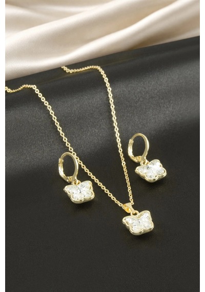 Kelebek Taşlı Set Kolye Çok Renkli 91229054