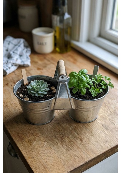 İkiz Saksılık Metal 10 Cm - Dekoratif Çiçeklik Kova Ve Çok Amaçlı Düzenleyici Renksiz