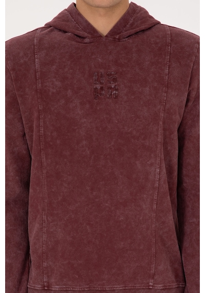 U.S. Polo Assn. Erkek Regular Fit Kapüşonlu Yıkamalı Bordo İnce Sweatshirt 50315493-VR177