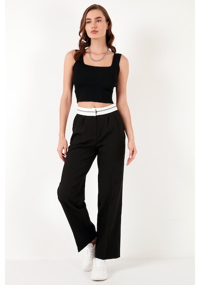 Lela Yüksek Bel Regular Fit Geniş Paça Bayan Pantolon 611Pl061 Siyah