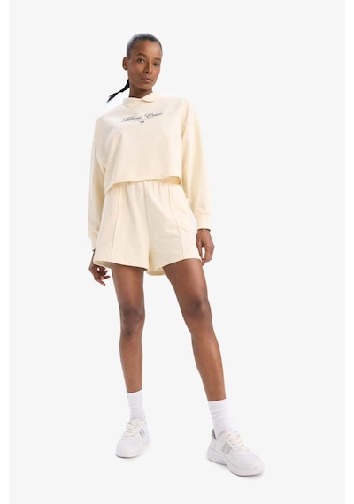 DeFacto Fit Oversize Geniş Kalıp Polo Yaka Baskılı Sporcu Kadın Sweatshirt - Ekru D7133AX25SPER109