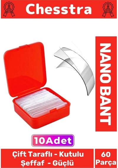 Süper Güçlü Kolay Çıkarılabilir İz Bırakmayan Çift Taraflı Kutulu Nano Şeffaf 60 Parça Bant 10 Adet