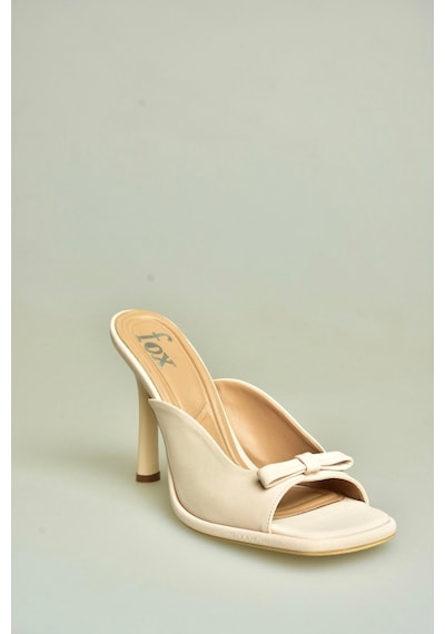 Fox Shoes U997451204 Ten Kumaş İnce Topuklu Kadın Terlik Ten