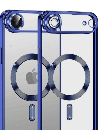 Apple Uyumlu iPhone 17 Air İçin Magsafe İle Kılıf Kamera Lensli Korumalı Şeffaf Silikon Kapak Lacivert