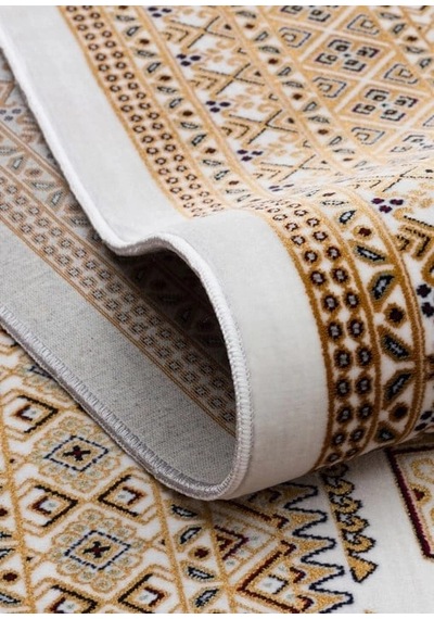 Eko Halı Sateen Afghan 02 Beige Premium Yıkanabilir Afgan Desenli Kaymaz Taban İnce Dokuma Halı Bej