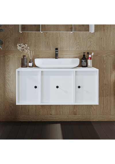Ayaksız Oval Lavabolu Mdf 105 Cm Çekmeceli Banyo Dolabı Beyaz Mat Beyaz Ayaksız Oval Lavabolu Mdf 105 Cm Çekmeceli Banyo Dolabı Beyaz Mat Beyaz