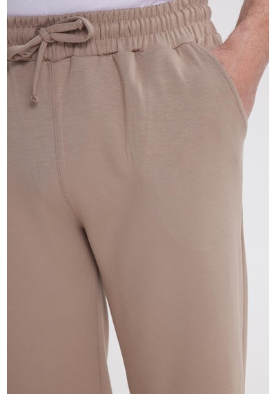 Tudors Erkek Slim Fit Dar Kesim Beli Bağcıklı 3 Cepli Geniş Paça Koyu Vizon Eşofman Altı-41914 Vizon