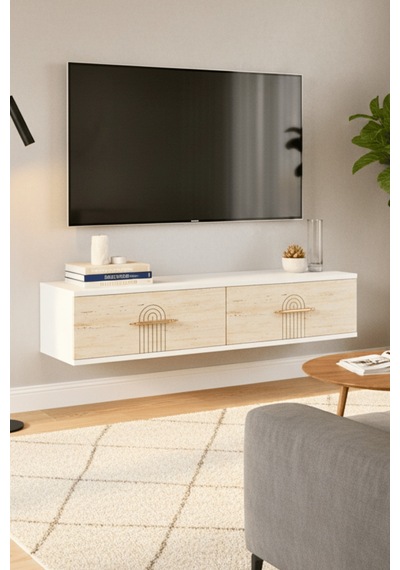 Tda1215bt - İda120 Duvara Montaj Tv Stand, Tv Rafı, Tv Sehpası Beyaz - Traverten 120cm