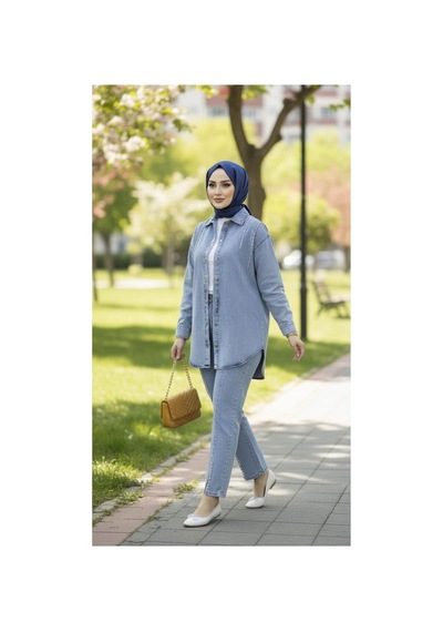 Hb Harma Time Butik Kadın Kot Ceket Pantolon İkili Kot Mavi Takım Mavi Mavi