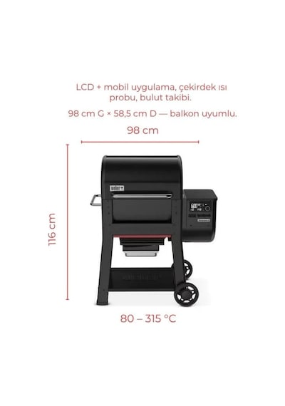Weber Searwood 600 Peletli Barbekü Wi-fi Directflame Smokeboost -196 Siyah