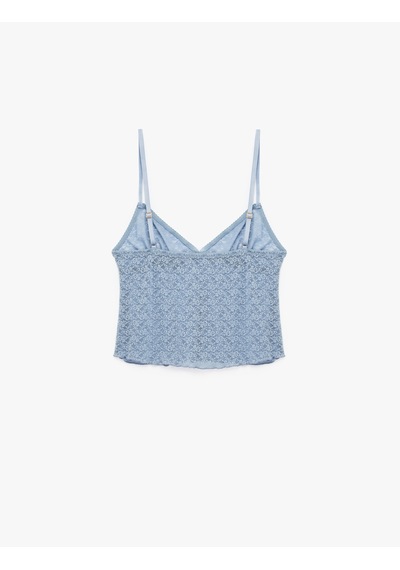 Koton Kalp Yaka İnce Askılı Dantelli Pijama Üstü Mavi 5slk90034mk