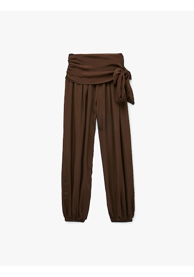 Koton Modal Kumaş Bağlama Detaylı Balon Kesim Şalvar Pantolon Kahverengi 6sak40419pw Kahve