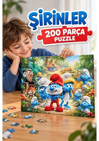 Şirinler 200 Parça Puzzle Yapboz Renkli Ve Eğlenceli Yüksek Baskı Kaliteli 33 X 48 Cm Puzzle