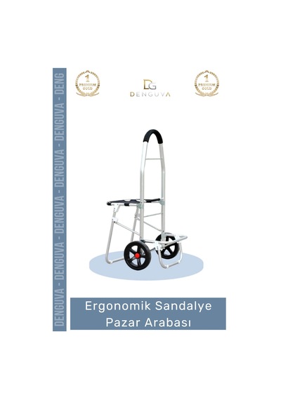 Pazararabası Sandalyeli Katlanabilir Market Alışveriş Çantalı Metal Gövde Ergonomik Sandalye Pazar