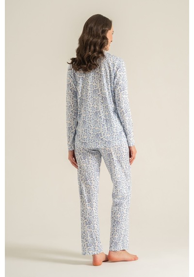 Pierre Cardin Kadın Flowers Mavi Gömlek Pijama Takımı Pc9271-s-v1 Pc9271-s-v1