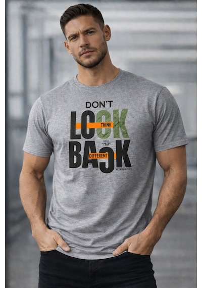 Herkesemoda Lock Back Yazı Detaylı Basic T-shirt Gri
