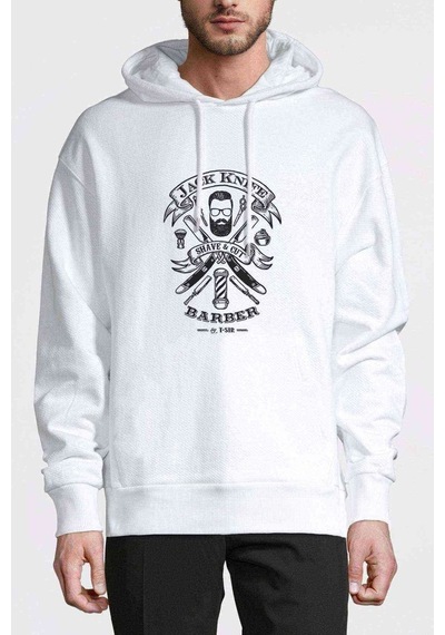 Jack Knife Barber Shop Design Oscar Baskılı Beyaz Erkek Sweat (534787515)