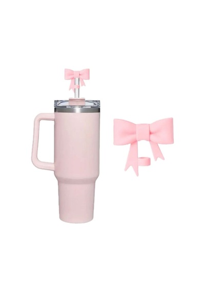 Stanle Bir Parça Fiyonk Kurdele Model Pipet Kapağı Silikon Termos Uyumlu Quencher Pembe