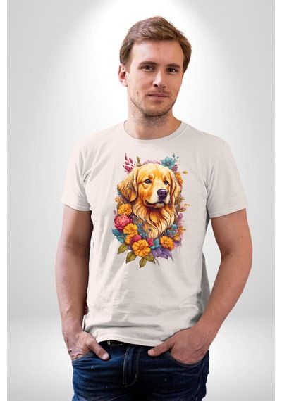 Golden Çiçekli Baby Face Unisex Unisex Beyaz Organik Baskılı T-shirt Penye Yüksek Kalite Beyaz