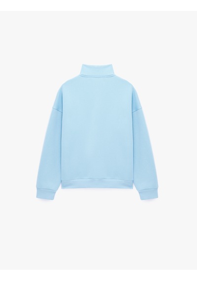 Koton Şardonlu Yarım Fermuarlı Dik Yaka Uzun Kollu Baskılı Sweatshirt Mavi 7wal10202ık