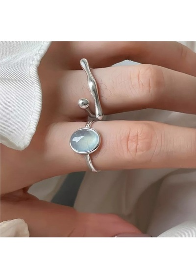 925ayar Gümüş Mavi Kristal Taşlı Minimalist Ayarlanabilir Yüzük