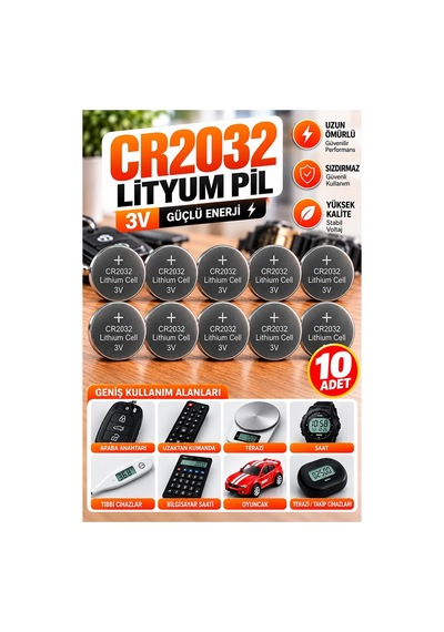 Cr2032 Pil 3v 10 Adet Rio Cr 2032 Para Pil Lityum Düğme Pil Araba Kumandası Baskül Tartı Pili Saat Oyuncak Cihaz Pili