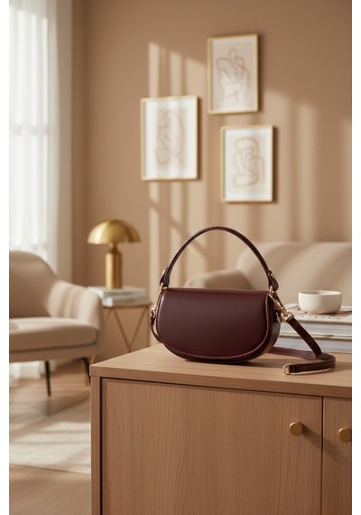 Vellabags Bordo Mini Kadın El & Omuz Çantası Retro Baguette Stil Şık Tasarım