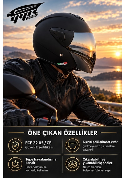 Sway Aynalı Vizörlü Yarım Açık Motosiklet Kaskı Mat Siyah Sw 700 / 733