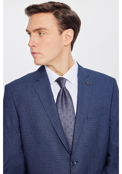 Erkek Lacı Mavı Slim Fit Dar Kesim Mono Yaka Desenli Takım Elbise Lacı Mavı