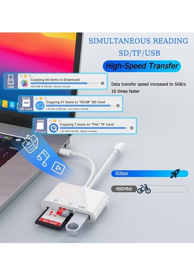 Sd Kart Okuyucu, İphone, İpad İçin Sd Kart Adaptörü, Lightning Ve Usb C Kamera Adaptörlü Hafıza Kartı Okuyucu, Sd/micro Sd/usb 3.0 Destekler, Uygulama Sürücüsü Gerekmez