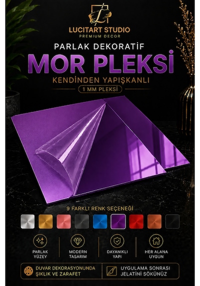 Lucitart Kendinden Yapışkanlı Parlak Dekoratif Pleksi Kare Duvar Paneli 9 Renk Seçeneği Modern Duvar Dekoru Mor Lucitart Kendinden Yapışkanlı Parlak Dekoratif Pleksi Kare Duvar Paneli 9 Renk Seçeneği Modern Duvar Dekoru Mor