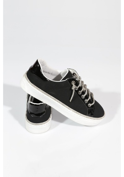 Dgn 2475 Kadin Taş İp Bağcikli Sneaker Ayakkabi Siyah Nubuk