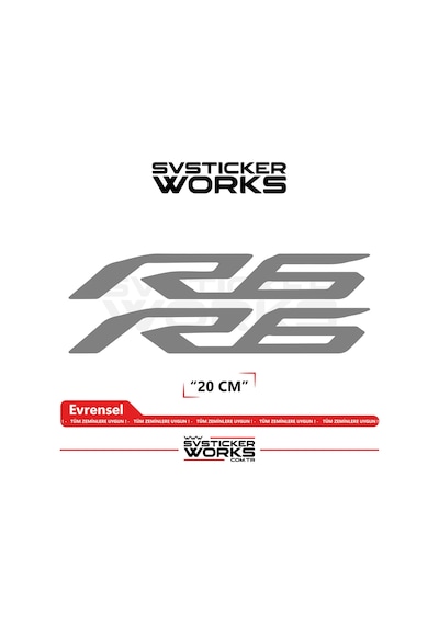 Yamaha R6 Uyumlu Yazı Sticker Yüksek Kalite Özel Kesim Folyo 2'li Set Gri