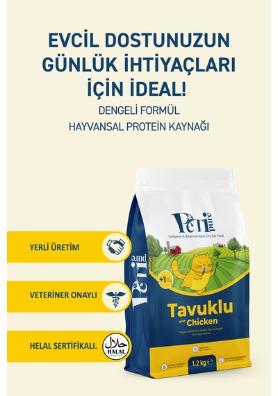 Petipure Tavuklu Kuru Yetişkin Kedi Maması 1,2 Kg - Besleyici Vitamin İlaveli Tam Ve Dengeli Mama